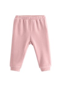 Pink corduroy bukser med elastisk talje, tapered manchetter og lodret ribbet tekstur, velegnet til casual brug.