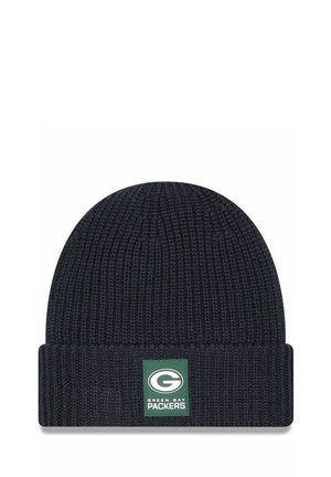 Berretto a maglia navy con orlo piegato, caratterizzato da una toppa verde con il logo "Green Bay Packers" in lettere bianche. Tessuto testurizzato.