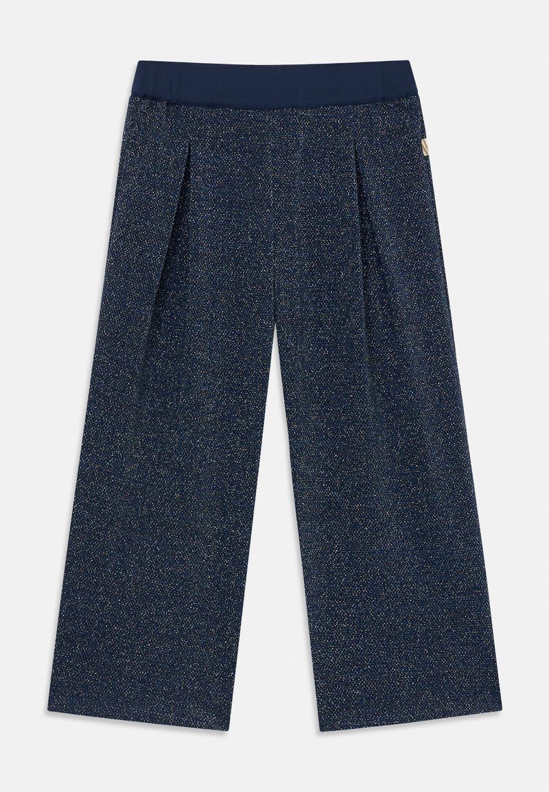 Marineblaue weit geschnittene Hosen aus strukturiertem Stoff mit einem dezenten, mehrfarbigen Melange. Mit einem flachen Bund und Falten für eine strukturierte Passform.