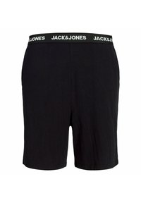 Fekete pamut rövidnadrág elasztikus derékkal, amelyen a "JACK&JONES" márkaneve fehér betűkkel szerepel. Egyszerű, klasszikus dizájn minták nélkül.