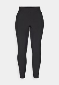 Svarta träningsleggings i stretchigt, slätt tyg. Hög midja med sidofickor, åtsittande passform, inga synliga mönster eller accenter.