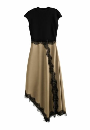 Lipsy, LACE ASYMETRIC SATIN KNITTED MIDI DRESS - Maxikjoler - green black