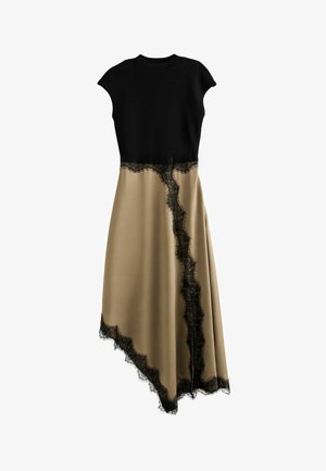 Lipsy, LACE ASYMETRIC SATIN KNITTED MIDI DRESS - Maxikjoler - green black