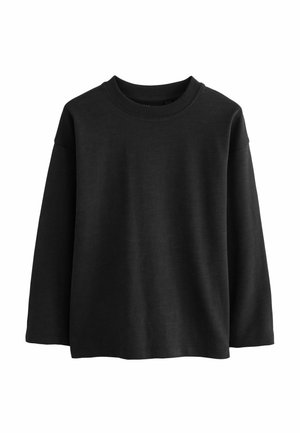 Schwarzer Langarm-Sweatshirt aus weichem Stoff. Mit Rundhalsausschnitt und überschnittenen Schultern, lässiger Schnitt und ohne auffällige Muster.