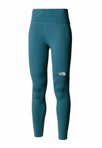 Leggings sportivi teal a vita alta con una vestibilità slim, caratterizzati dal logo The North Face sulla coscia destra.