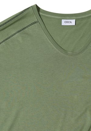 Cecil, T-SHIRT WITH V-NECK AND LACE DETAIL - T-shirt imprimé - deep matcha green