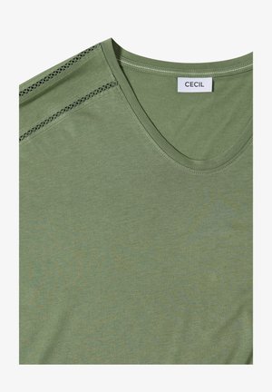 Cecil, T-SHIRT WITH V-NECK AND LACE DETAIL - T-shirt imprimé - deep matcha green