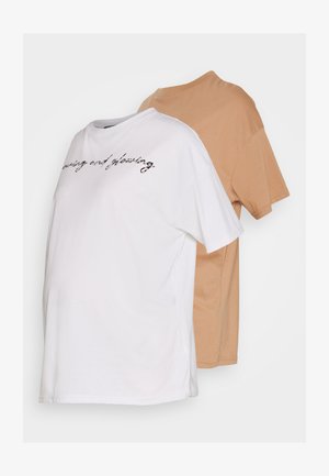 GLOWING TEE 2 PACK - Print T-shirt - brown/white