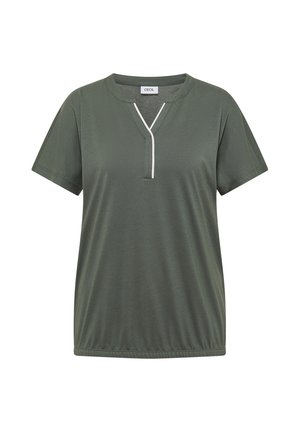 Cecil, T-SHIRT MIT SPLIT NECK IN UNIFARBE - T-shirt basique - dried olive green