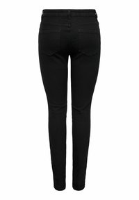 Jean slim noir vu de dos avec deux poches arrière et passants de ceinture, présenté sur fond blanc.