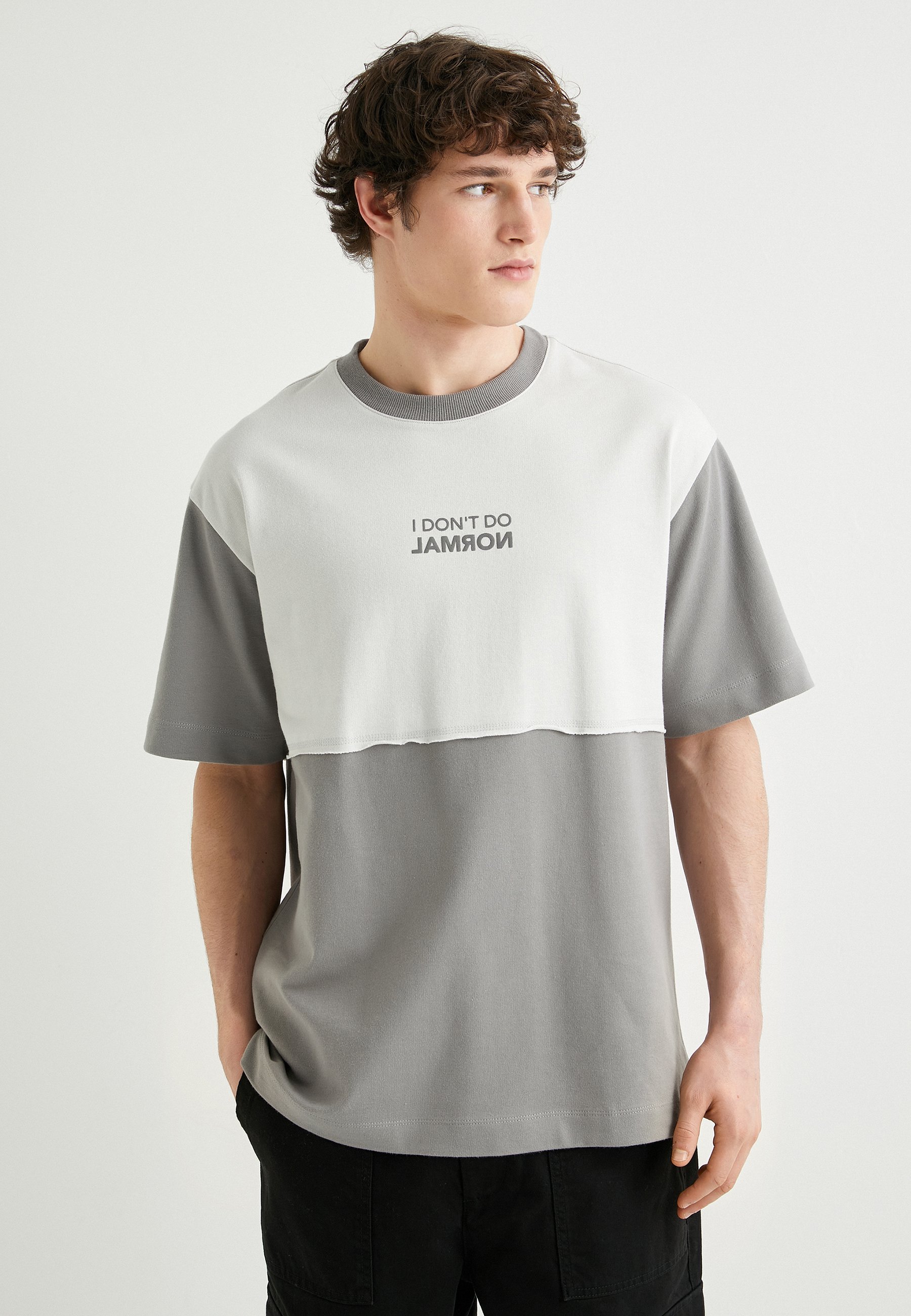 Koton SLOGAN - T-shirt con stampa - anthracite/antracite