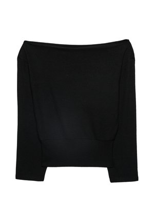 Sort off-the-shoulder trøje lavet af strikket materiale, med lange ærmer og ribbet kant. Klassisk pasform med en glat overflade.