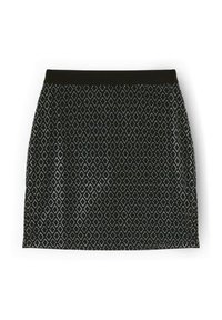 Gonna nera con un motivo geometrico a diamante in argento. Presenta un design aderente e una vita elastica. Texture liscia.