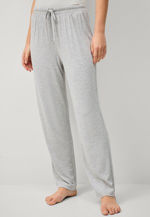 Helle graue, weiche, atmungsaktive Lounge-Hosen mit elastischem Bund und verstellbarem Kordelzug, die eine lockere Passform und schmale Beine bieten.