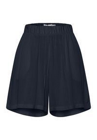 Mörkblå, lätta shorts med elastisk midjeresår, lös passform, slät textur och utan synliga mönster eller detaljer.