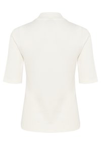 Vit kortärmad topp, ribbad textur, kragefri design, med en figurnära passform och en ren bakvy, som erbjuder en minimalistisk stil.