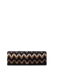 Strikket hårbånd i sort med et zigzag-mønster i brun, hvid og grå. Blød tekstur med et strækbart design for komfort.