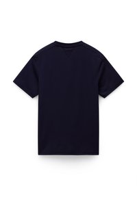 Kortærmet t-shirt i marineblå, lavet af blød bomuld. Har rund halsudskæring og lige kant med pæn syning. Ingen synlige mønstre eller grafik.