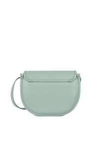 Borsa crossbody in pelle verde menta chiaro, dalla forma arrotondata, con cuciture a contrasto, chiusura con pattina e tracolla corta.
