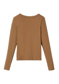 Haut à manches longues dans une teinte marron chaud, fabriqué en tissu côtelé, avec un col rond et une coupe droite avec des coutures surpiquées.