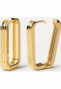 Boucles d'oreilles en or en forme rectangulaire, présentant plusieurs rainures parallèles sur la surface pour ajouter de la texture et de l'intérêt visuel.