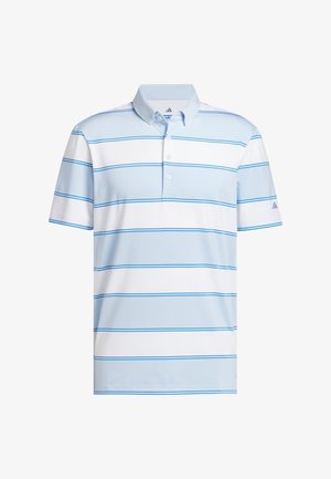 Vaaleansininen poolopaita, jossa valkoiset ja siniset vaakaraitaiset kuviot, lyhyet hihat, napillinen etulista ja kaulus. Adidaksen logo hihassa.