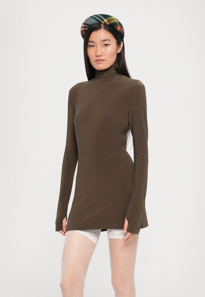 slim fit dress slacks TURTLENECK DRESS TO KNEE – Black – Norma Kamali