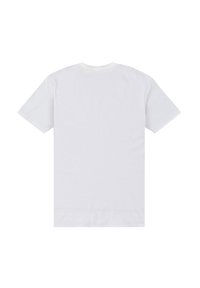 Hvid bomulds t-shirt med klassisk rund hals og korte ærmer; glat tekstur, ingen mønstre eller detaljer på ryggen.