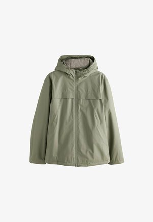 Licht olijfgroene hoodie met een rits aan de voorkant, twee zijzakken en verstelbare trekkoorden op de capuchon.