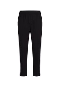 Pantaloni sportivi neri con elastico in vita, design affusolato e strisce laterali bianche a contrasto per un tocco di originalità. Tessuto dalla superficie liscia.