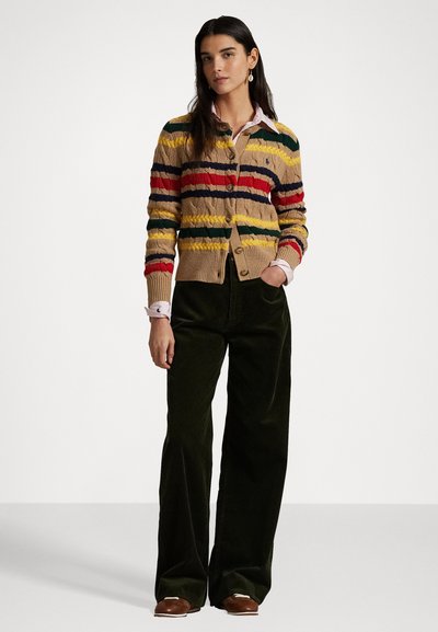 Polo Ralph Lauren STRIPED CABLE WOOL CASHMERE CARDIGAN - Cardigan - camel melange multi