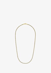 Collar de cadena de eslabones retorcidos y delgados con enlaces alternos de oro y plata y un cierre de langosta.