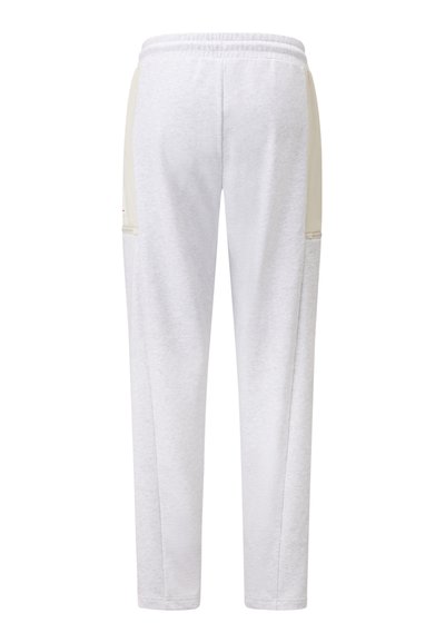 Graue Jogginghosen mit lockerer Passform, weich im Material, mit elastischem Bund und cremefarbenen Seitenpanelen sowie Taschen.