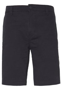 Černé šortky vyrobené z bavlněné směsi. Mají zapínání na knoflík, poutka na opasek, boční kapsy a rovný střih s jednoduchým lemem.