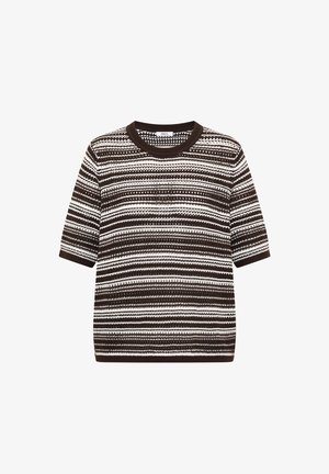 Cecil, SHORT-SLEEVE JUMPER WITH ROUND NECK AND STRIPES - T-shirt print - brown cacao