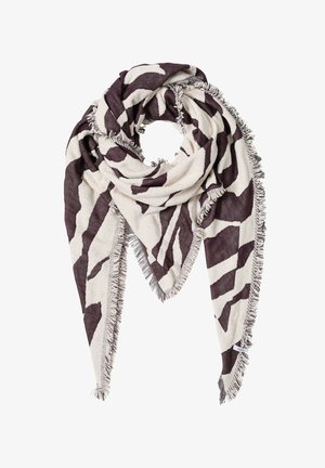 Lichtgewicht sjaal met een beige en donkerbruin dierenprintpatroon, met rafelige randen en een driehoekige vorm voor veelzijdige styling.