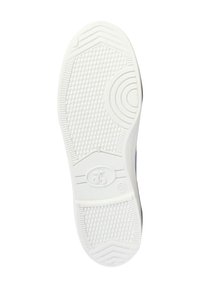 Semelle de chaussure en caoutchouc blanc avec une texture antidérapante, présentant un motif central circulaire et des lignes en zigzag sur les bords. Taille 39 indiquée au talon.