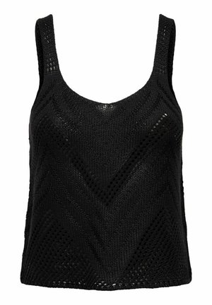 Svart strikket tanktop med brede stropper, preget av et chevronmønster og åpen vevstruktur, designet for en avslappet passform.