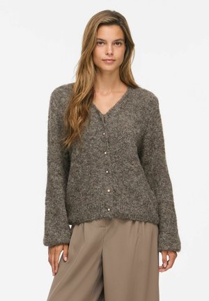 VILA, KNITTED CARDIGAN VIMARLEY V-NECK - Gilet - dark grey