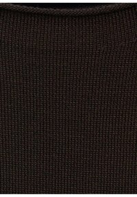 Brown ribbed fabric with a consistent, textured pattern, featuring vertical lines. The knit is dense and flexible in material.