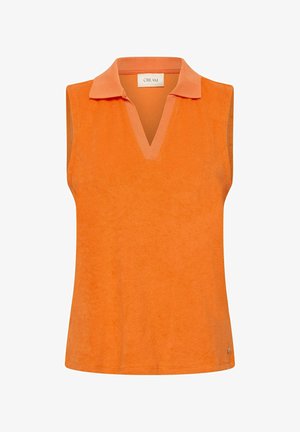Top arancione senza maniche in spugna con collo a V e etichetta del marchio "CREAM" all'interno del collo.