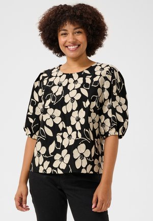 Cream Blouse - black white flower