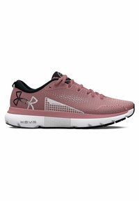 Light pink athletic shoe with a mesh upper, black accents, and white sole. Features textured patterns and logo on the side.