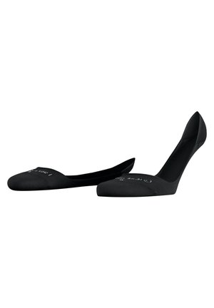 Escarpins noirs à bout pointu avec une texture mate, un design élégant et des talons fins. Présente un logo sur la zone des orteils. Matériau léger.