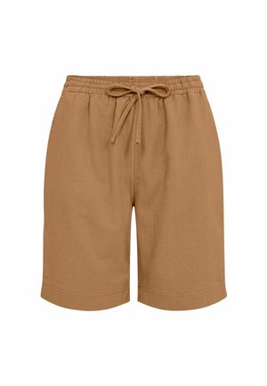 Tan bomuldsshorts med elastisk talje, justerbar snor og sidelommer. Har en afslappet pasform og enkelt design.