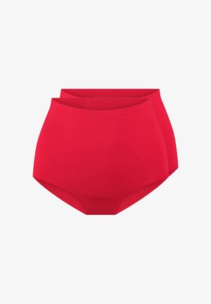 Sous-vêtements rouges taille haute, en tissu lisse, avec un design sans coutures et une taille élastique. Deux pièces incluses.