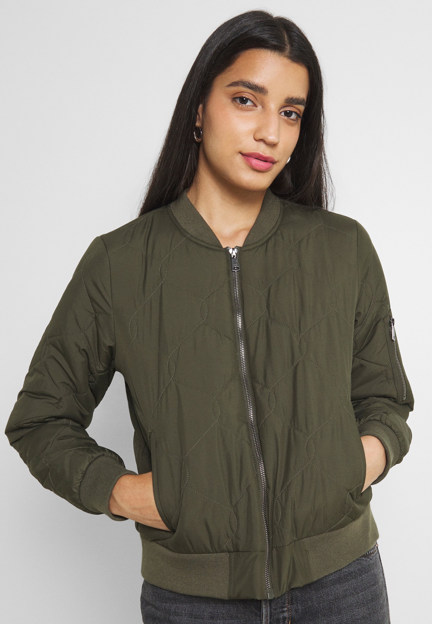 green quilted bomber jacket womens