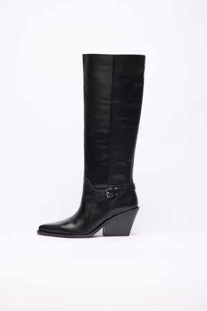 LEATHER - Wedge boots - black