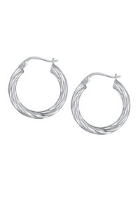 Boucles d'oreilles en argent avec un design torsadé, texture lisse et fermeture sécurisée, présentant une finition polie et sans embellissements supplémentaires.
