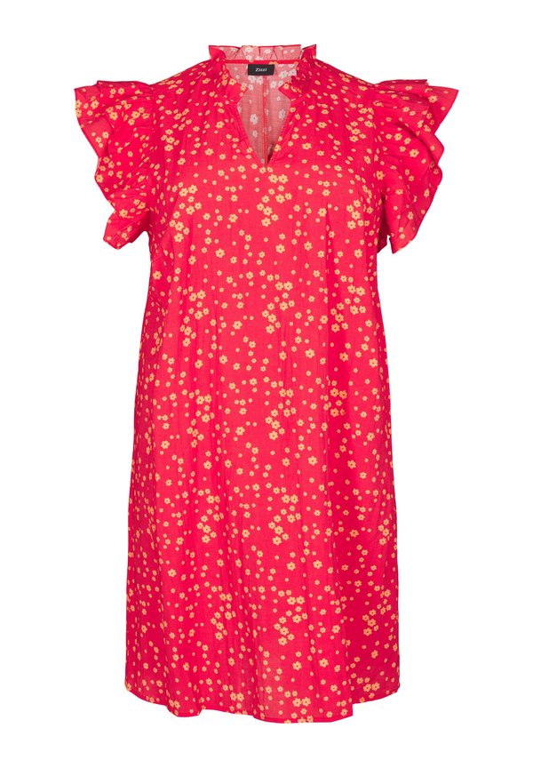 KURZES MIT RÜSCHENDETAILS - Freizeitkleid - scarlet fl aop